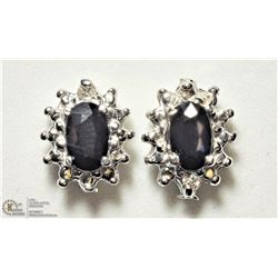 20) 14K W. GOLD SAPPHIRE & DIAMOND HALO EARRINGS