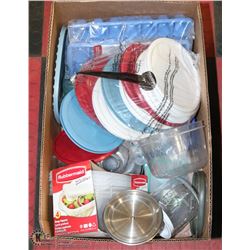 LARGE BOX OF TUPPERWARE AND KITCHENWARE