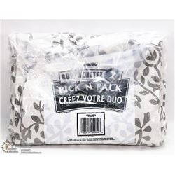 2 ROD POCKET CURTAINS LINED,GREY FLORAL DESIGN