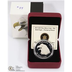 74)ON CHOICE    2013, PURE SILVER,  $20.00 COIN,