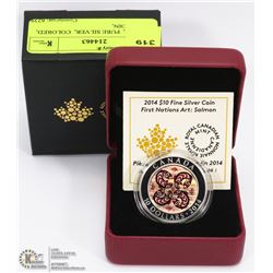 38) 2014, PURE SILVER,COLORED, $10 COIN, ON CHOICE