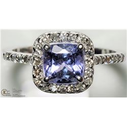 28) 10K W. GOLD TANZANITE & 34 DIAMOND HALO RING