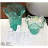 Image 1 : 2 BLUE ART GLASS VASES WITH BOOKENDS