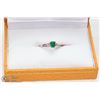 Image 1 : 33) 14K WHITE GOLD EMERALD & 2 DIAMOND RING