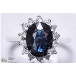 35) 14K WHITE GOLD SAPPHIRE & DIAMOND HALO RING