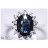 Image 1 : 35) 14K WHITE GOLD SAPPHIRE & DIAMOND HALO RING