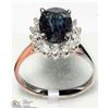 Image 2 : 35) 14K WHITE GOLD SAPPHIRE & DIAMOND HALO RING