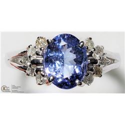 36) 14K WHITE GOLD TANZANITE AND 8 DIAMOND RING