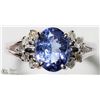 Image 1 : 36) 14K WHITE GOLD TANZANITE AND 8 DIAMOND RING