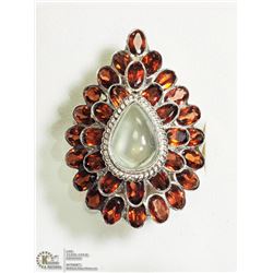 37) STERLING SILVER MOONSTONE GARNET RING