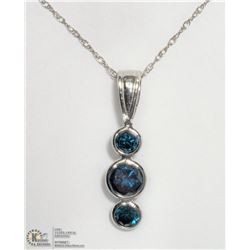 47) 14K WHITE GOLD BLUE DIAMOND PENDANT NECKLACE