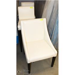 2 SHOWHOME WHITE LEATHERETTE NAILHEAD BARSTOOLS