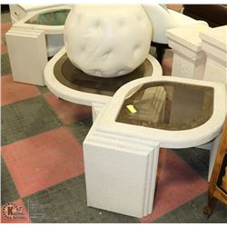 STONE LOOK 3 PC COFFEE TABLE SET WITH GLASSTOPS