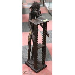 HAND CARVED 36"TALL WOOD TRIBAL FIGURE CD MUSIC