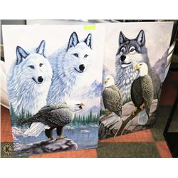 2 WOLF AND EAGLE CANVAS PICTURES 36"X24" EACH