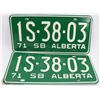 Image 1 : SET OF 2 UNUSED 1971 ALBERTA  LICENSE PLATES