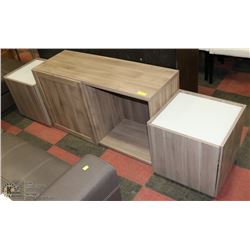 SHOWHOME WOOD TONE SIDEBOARD WITH 2 NIGHT STANDS
