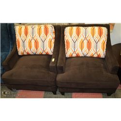 2 SHOWHOME ORANGE AND BROWN SOFA CHAIRS