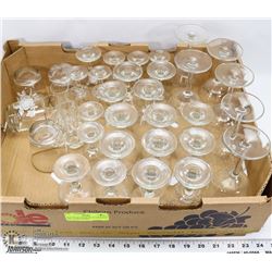 FLAT OF 36 ASSORTED GLASSWARES INCL SOME ETCHED