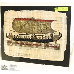 EGYPTIAN HAND PAINTED SHIP ON SILK SIGNED BY