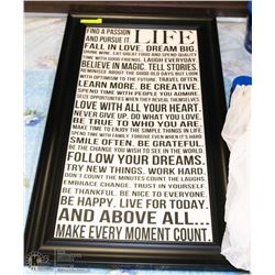 INSPIRATIONAL LIFE WALL ART IN BLACK FRAME