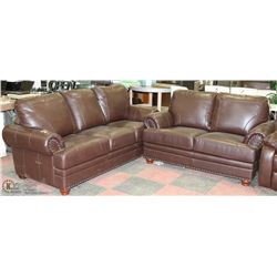 NEW DELUXE BROWN NAILHEAD 86" SOFA WITH 66" LOVE