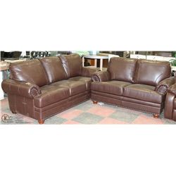 NEW DELUXE BROWN NAILHEAD 86" SOFA WITH 66" LOVE