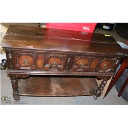 VINTAGE WOOD SIDEBOARD CRACKED TOP