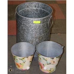 LOT OF 3 GALVANIZED PAILS INCL 14"X18"H AND 2