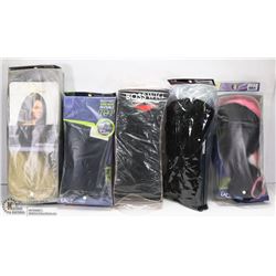 LOT OF 5 SYNTHETIC HAIR FULL LENGTH WIGS, BLACK