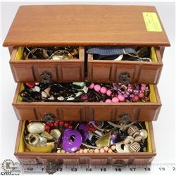 WOOD 4 DRAWER JEWELLERY BOX WITH CONTENTS