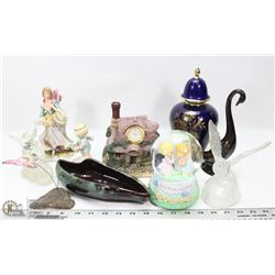 BOX OF ESTATE ORNAMENTS, DISHES, PRECIOUS MOMENTS