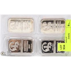 NORTHWEST TERRITORIAL MINT 1 OZ SILVER BARS X 4