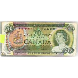 MISCUT 1969 CANADIAN $20.00 BILL WITH