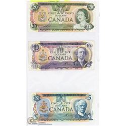 LOT OF 3 CANADIAN DOLLAR BILLS INCL 1979 $20.00,