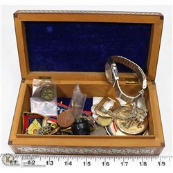 ESTATE HAND CARVED WOOD BOX W/FABRIC