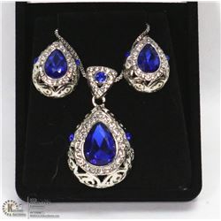 GENUINE PEAR SHAPED BLUE SAPPHIRE PENDANT AND EARR