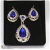 Image 1 : GENUINE PEAR SHAPED BLUE SAPPHIRE PENDANT AND EARR