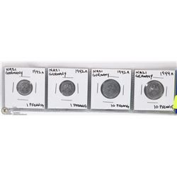 4 - NAZI GERMANY REICHSPFENNIG SWASTIKA COINS.