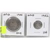 Image 1 : NFLD - 1900 -50 CENT COIN  &  1942 10 CENT COIN.