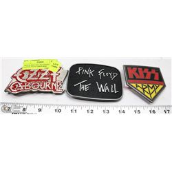3 ROCK BELT BUCKLES INCL PINK FLOYD, OZZY OSBOURNE