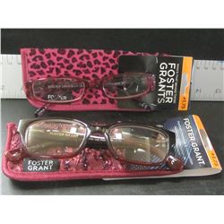 New 2 pair Foster Grant women's Reading glasses with cases / +1.75