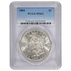 1884 $1 Morgan Silver Dollar Coin PCGS MS63