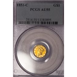 1851-C $1 Gold Coin PCGS AU55