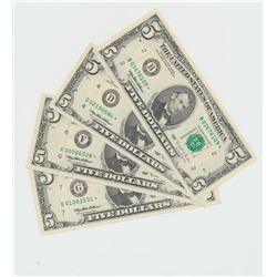 (Lot of 4) 1995 $5 Federal Reserve Star Notes