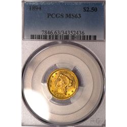 1894 $2 1/2 Liberty Head Quarter Eagle Gold Coin PCGS MS63