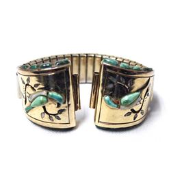 Navajo Gold Plate on Sterling Overlay Watch Band