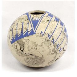 Mata Ortiz Marbleized Clay Seed Jar by L. Ozuna