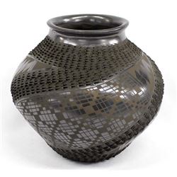 Mata Ortiz Black on Black Pottery Jar by M. Olivas