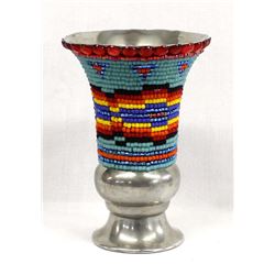 Hand Beaded Pewter Vase by Kathy Kills Thunder